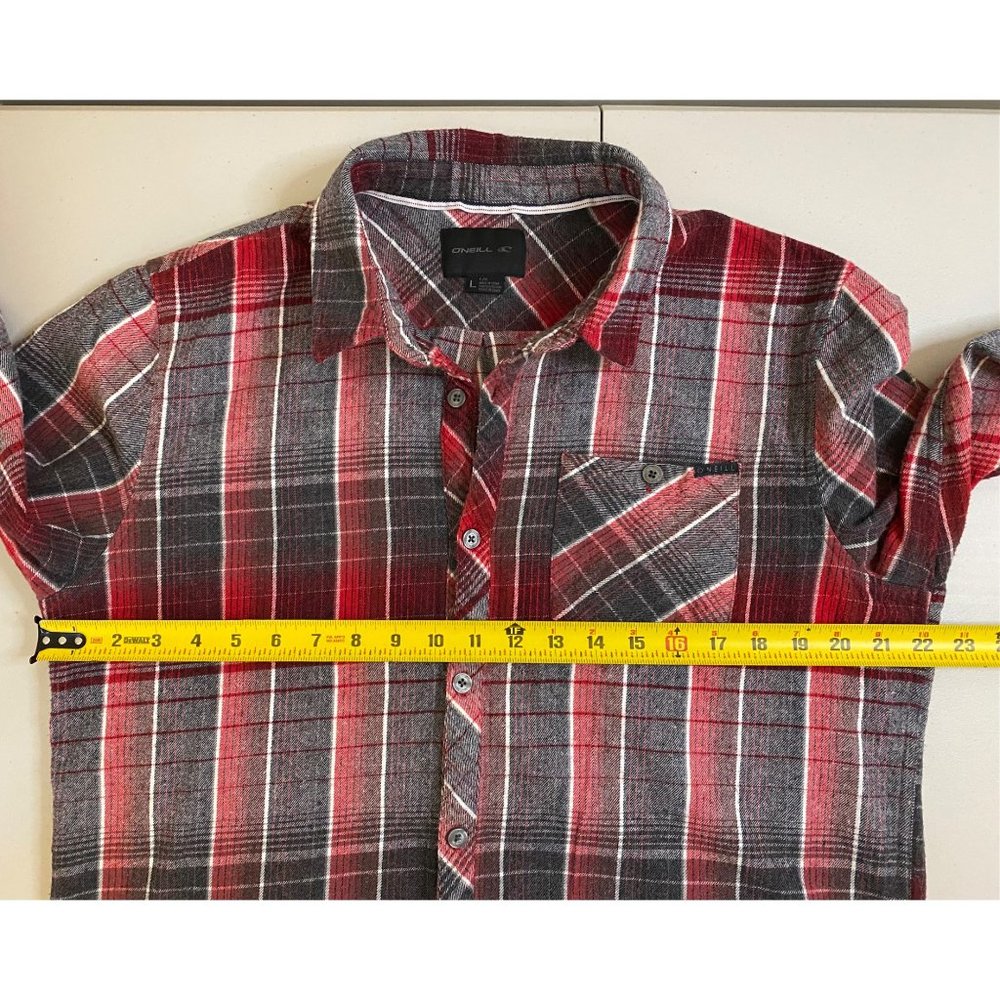 O'Neill Plaid Flannel Shirt Size L 90s Long Sleeve Grunge‎ Surf Skateboard Cali - Picture 12 of 16
